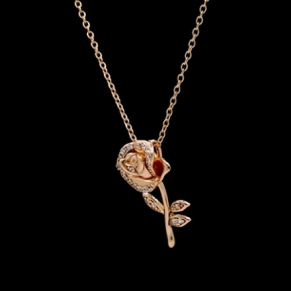 Disney Belle Enchanted Rose Beauty Beast Necklace - Picture 4 of 11
